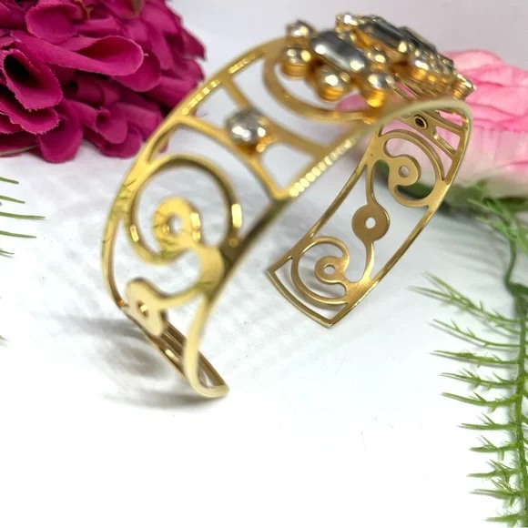 VINTAGE⚜️ORNATE Crystal Embellished Bangle Cuff Bracelet - Picture 7 of 10